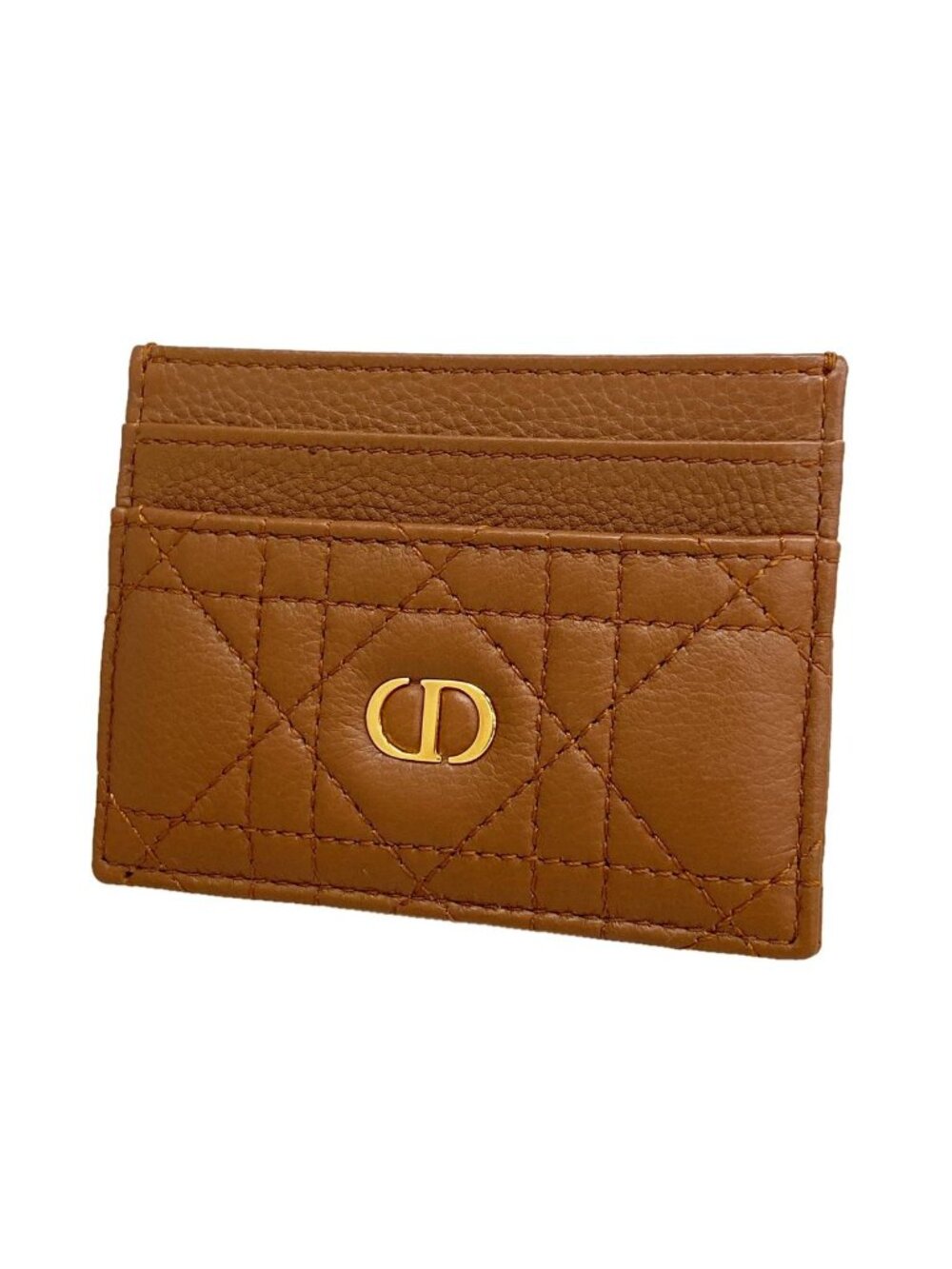 Dior Card Case Cannage Leather Brown Gold